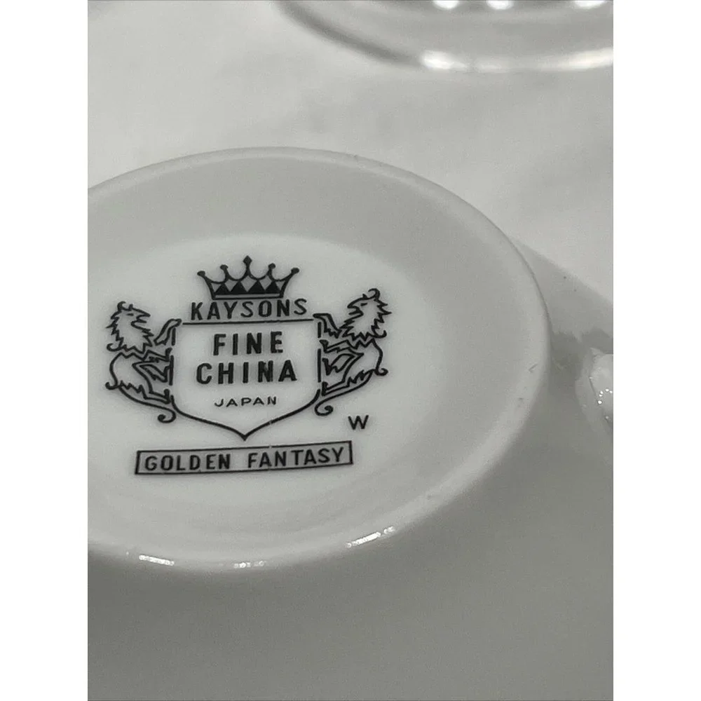Kaysons Fine‎ China Golden Fantasy Set of 2 Teacup And Saucers White Gold Trim
